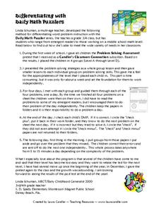 Differentiating with Daily Math Puzzlers Lesson Plan
