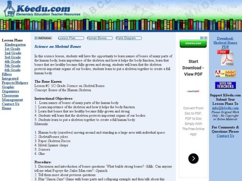 Science on Skeletal Bones Lesson Plan