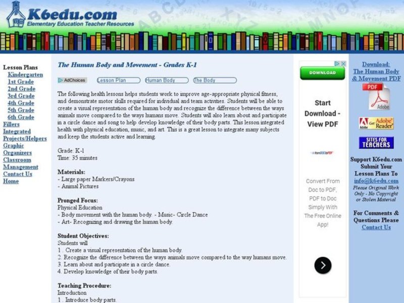 The Human Body and Movement Lesson Plan