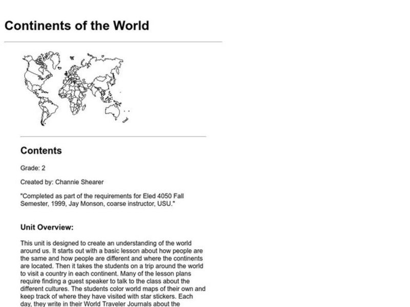 Continents of the World Lesson Plan