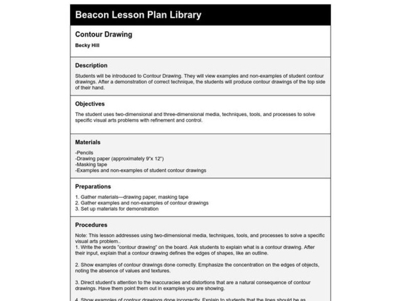 Contour Drawing Lesson Plan