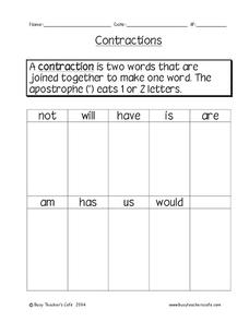 Contractions Worksheet