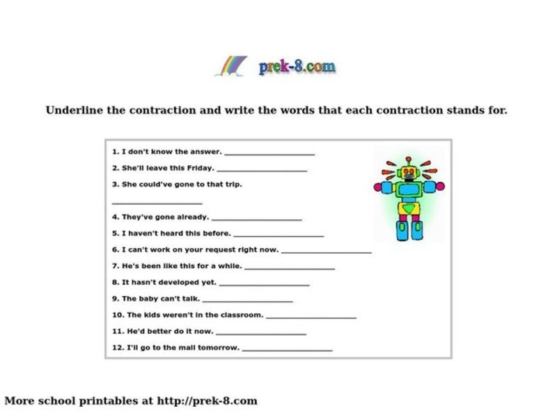 Contraction Practice Worksheet