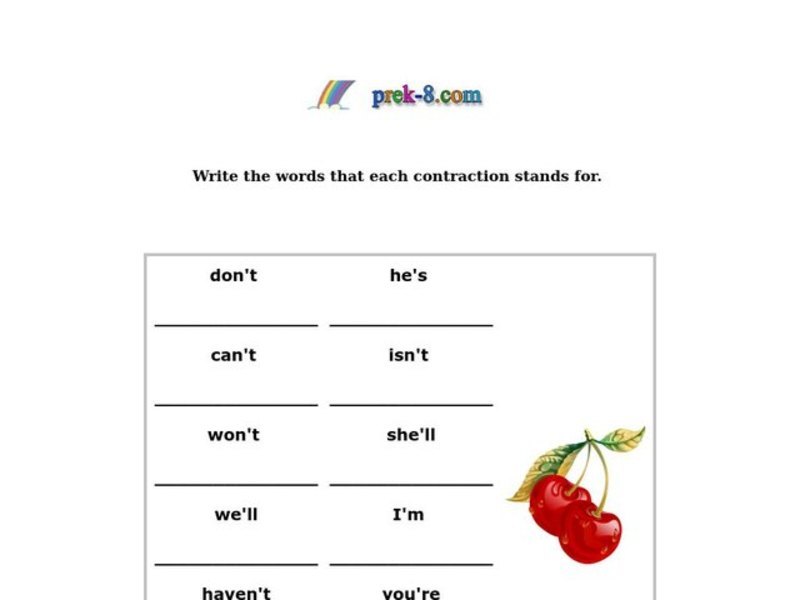 Contraction Practice Worksheet