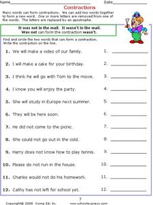 Contractions Worksheet