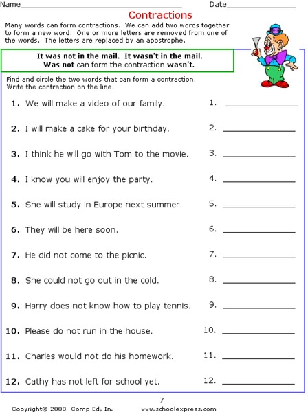 Contractions Worksheet