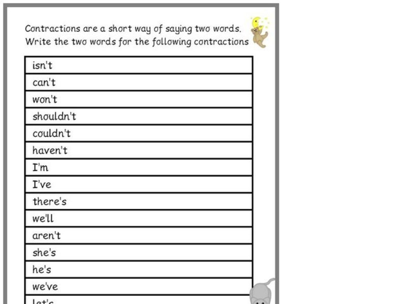 Contractions Worksheet