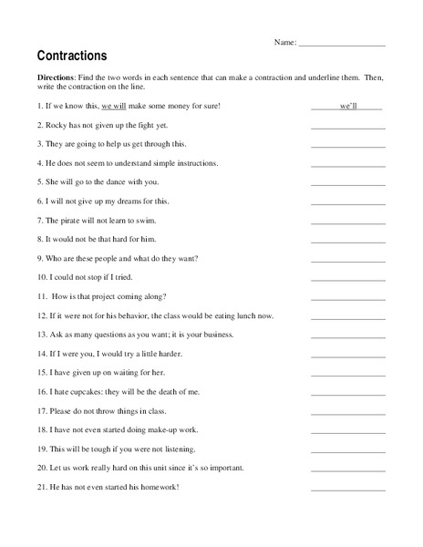 Contractions Worksheet