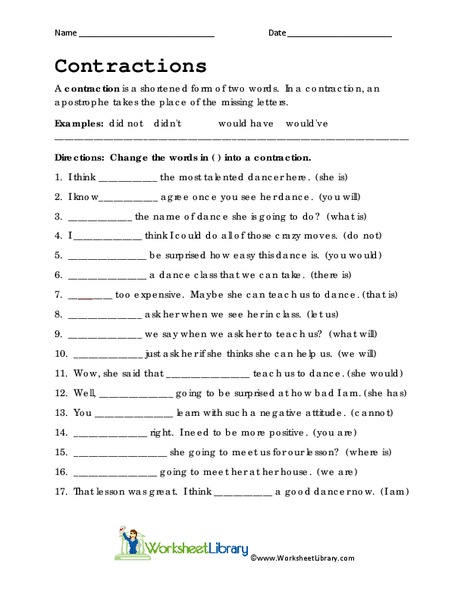 Contractions Worksheet