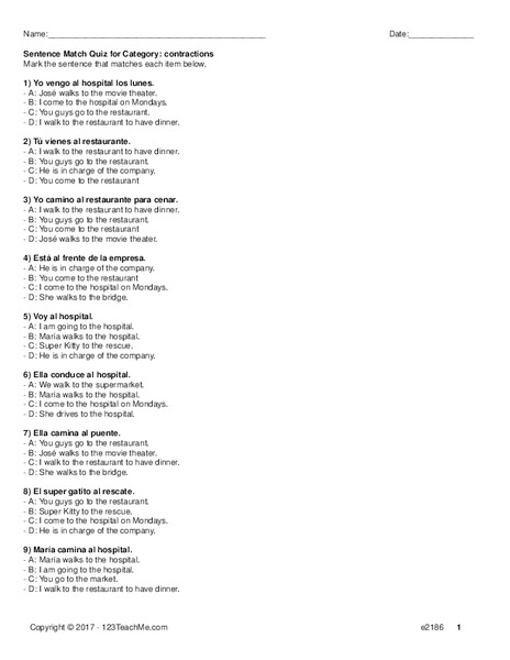 Contractions  Worksheet