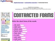 Contractions Worksheet