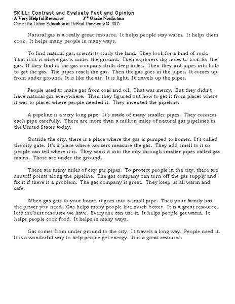 Contrast and Evaluate Fact and Opinion Worksheet