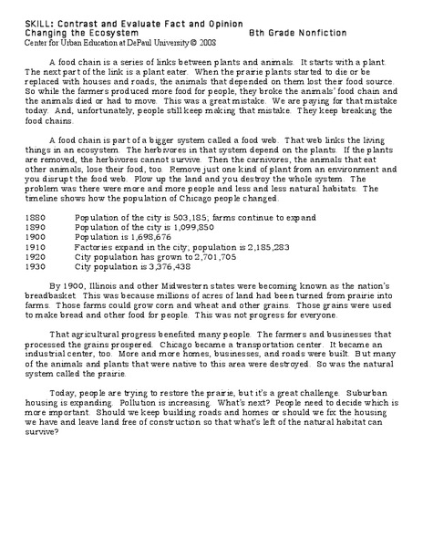 Contrast and Evaluate Fact and Opinion Worksheet