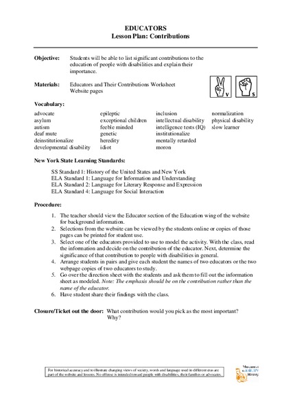 Contributions Lesson Plan