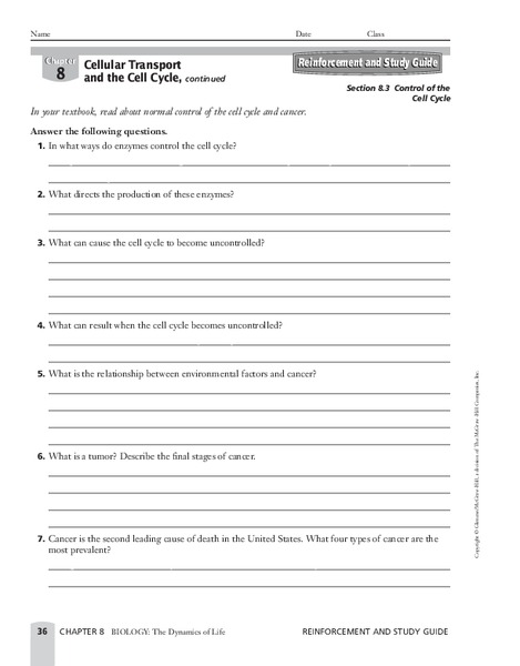 Control of the Cell Cycle Worksheet