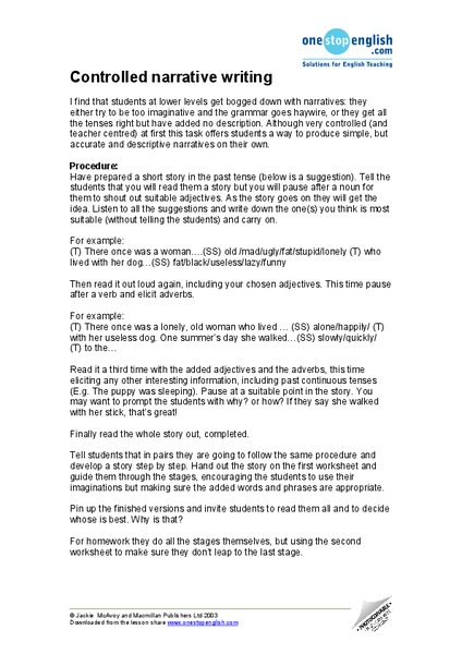 Controlled Narrative Writing Lesson Plan