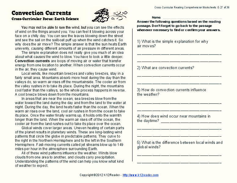Convection Currents Worksheet