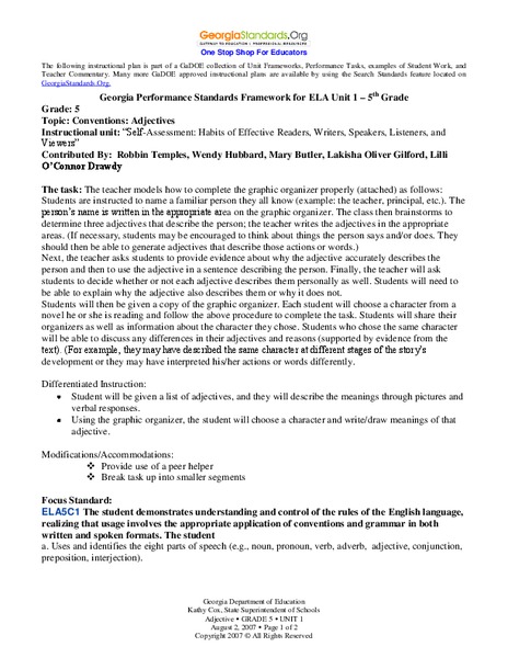 Conventions: Adjectives Lesson Plan