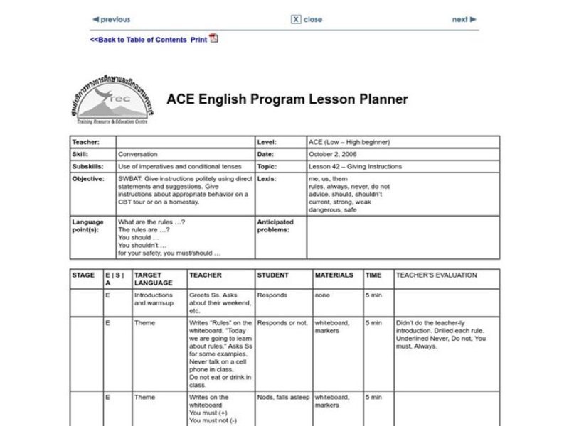 Conversations Lesson Plan