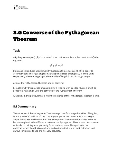 Converse of the Pythagorean Theorem Activity