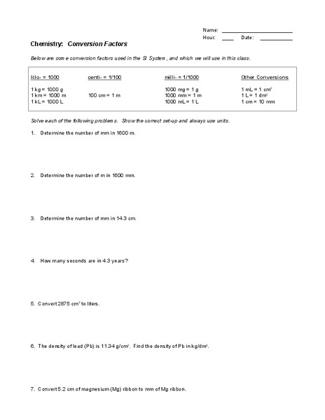 Conversion Factors Lesson Plan