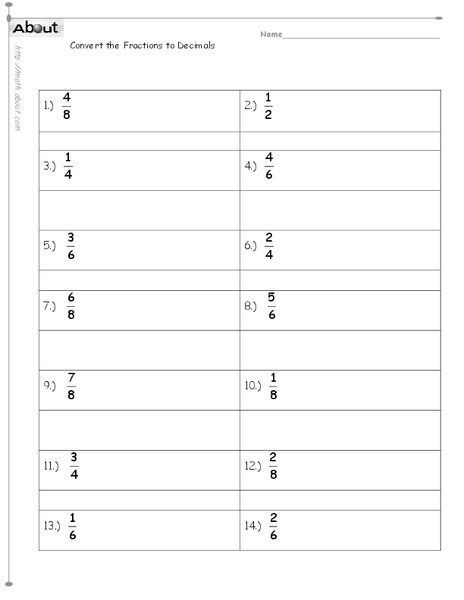 Convert the Fractions to Decimals Worksheet