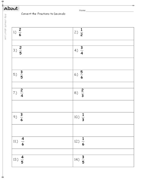 Convert the Fractions to Decimals Worksheet
