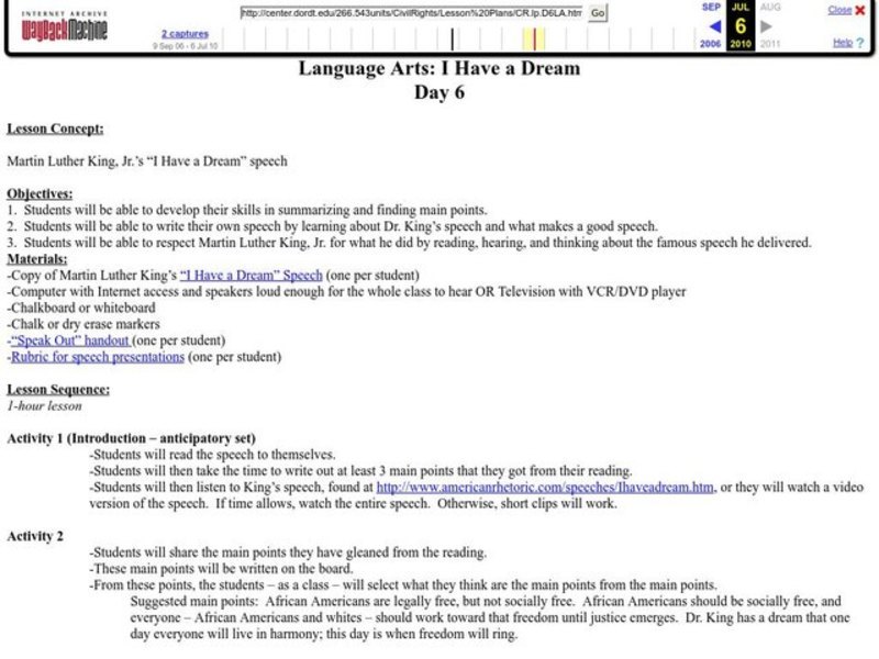 "I Have a Dream" Lesson Plan