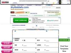 Convert Roman Number to Whole Number Worksheet