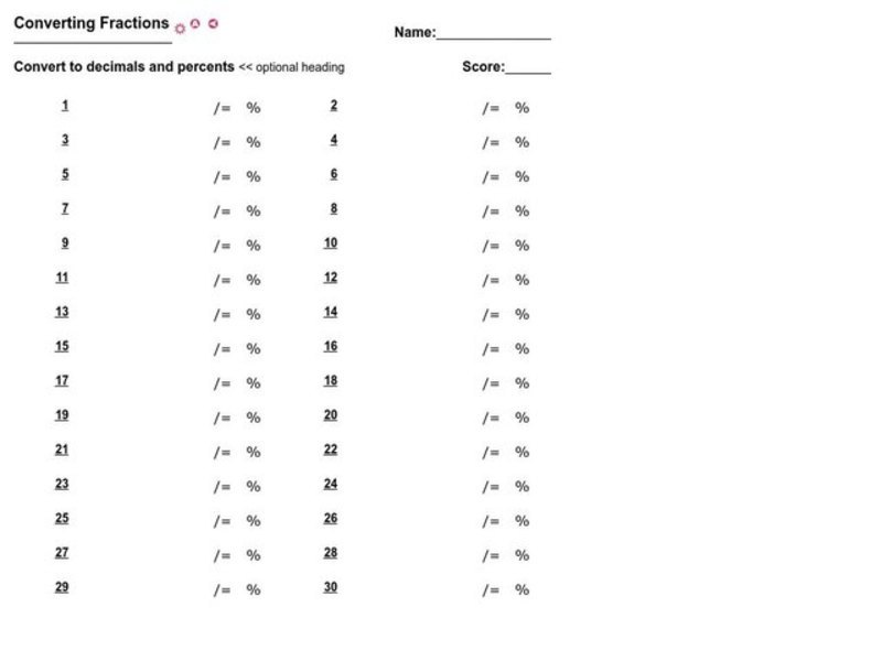 Converting Fractions Worksheet