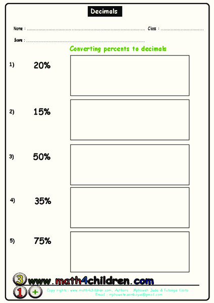 Convert Percents to Decimals Worksheet