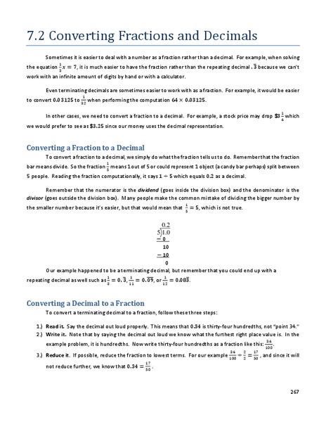 Converting Fractions and Decimals Handout