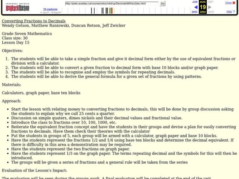 Converting Fractions to Decimals Lesson Plan
