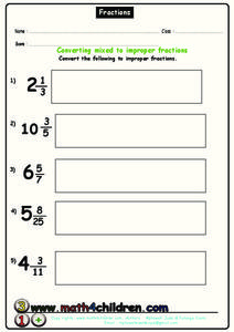 Converting Fractions Worksheet