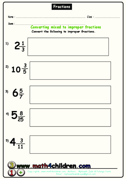 Converting Fractions Worksheet