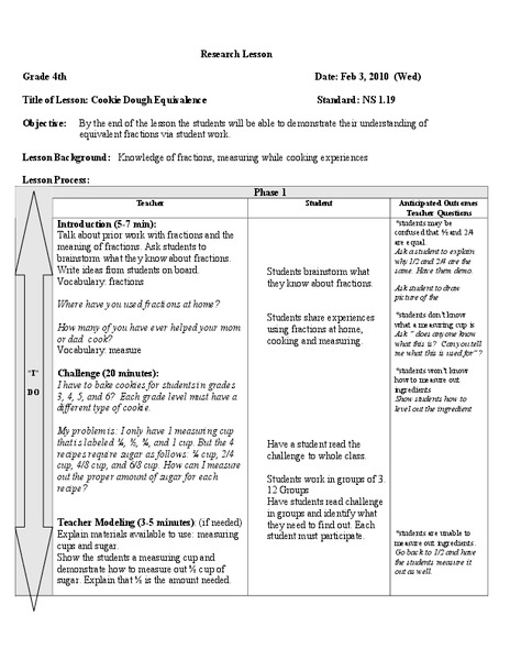 Cookie Dough Equivalence Lesson Plan