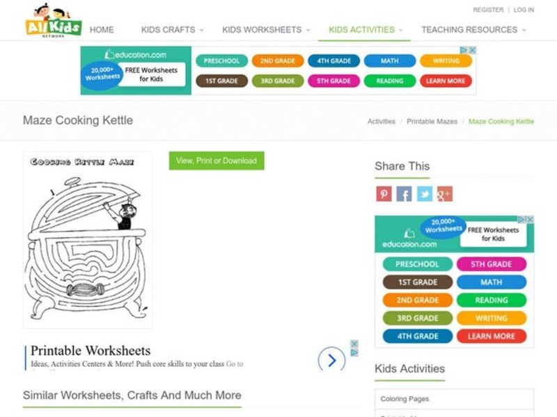 Cooking Kettle Maze Worksheet for 1st - 3rd Grade | Lesson Planet