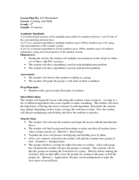 Cooking with Math Lesson Plan