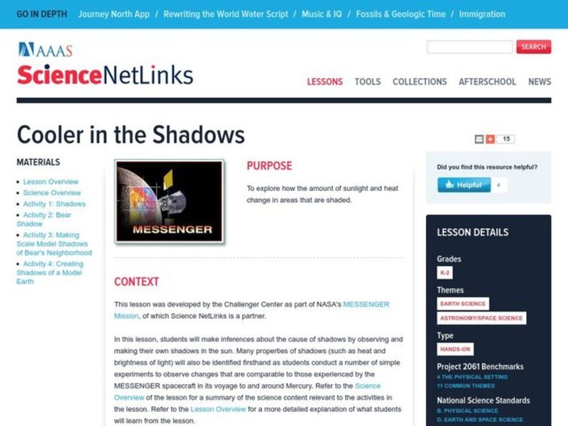 Cooler in the Shadows Lesson Plan