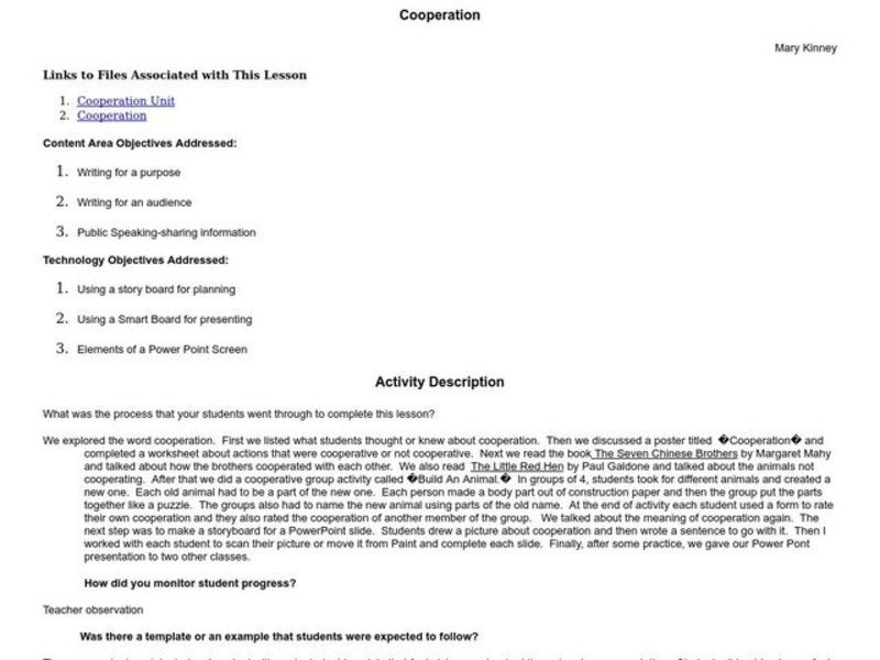Cooperation Lesson Plan