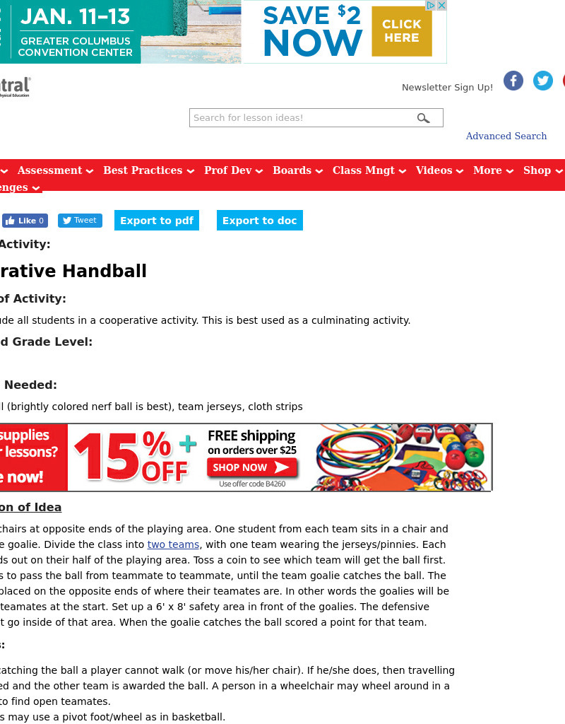 Cooperative Handball Lesson Plan