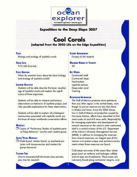 Cool Corals Lesson Plan
