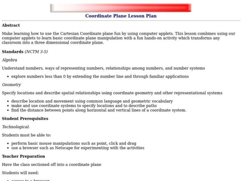 Coordinate Plane Lesson Plan