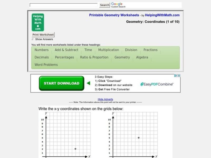 Coordinates Worksheet