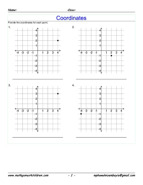 Coordinates Worksheet