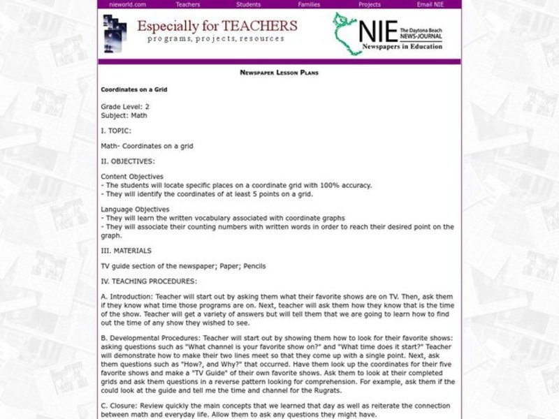 Coordinates on a Grid Lesson Plan