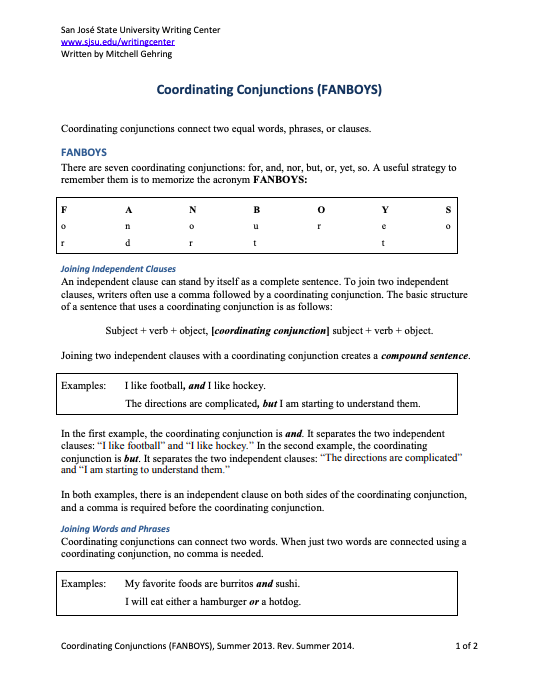 Coordinating Conjunctions Worksheet