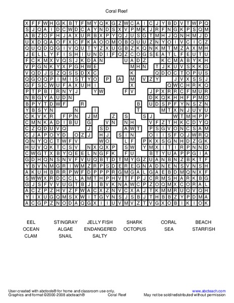 Coral Reef Worksheet