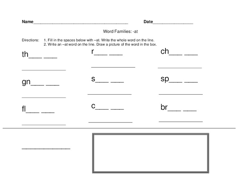 Word Families: -at Worksheet