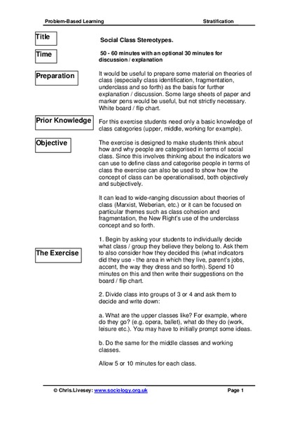 Social Class Stereotypes Lesson Plan